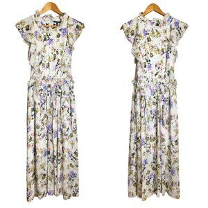 Marissa Webb Long Silk Floral Ruffle Dress Size S Midi Fairy Fairycore
